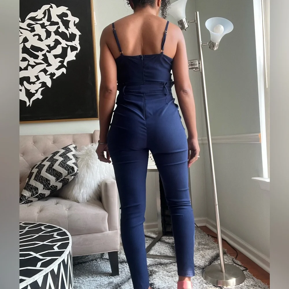 Windsor Navy Blue Spaghetti Strap Back Zip Sleeveless Jogger Style Jumpsuit